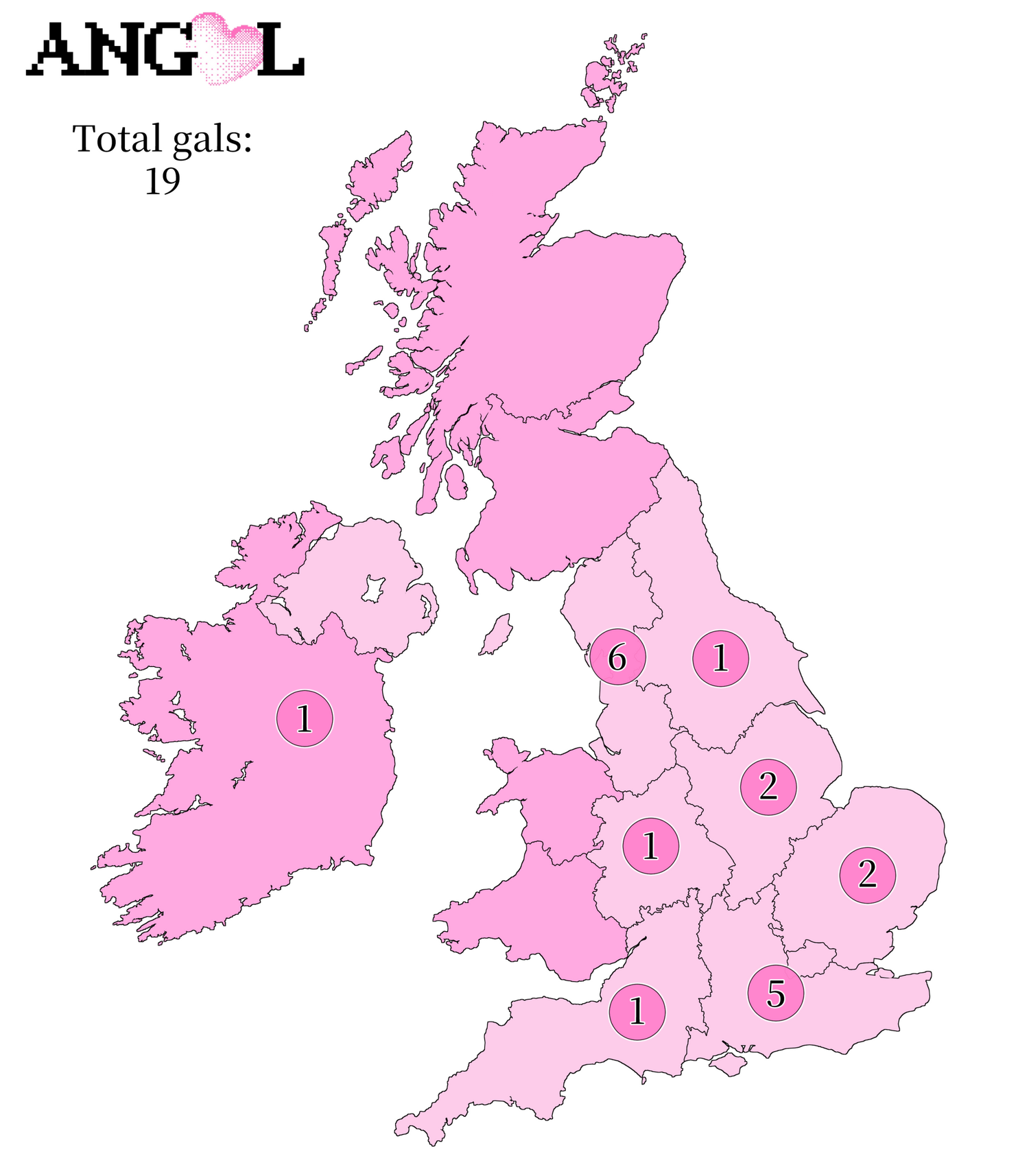 Gyaru map UK A map of all Angel Gyarusa gals in Britian and Ireland